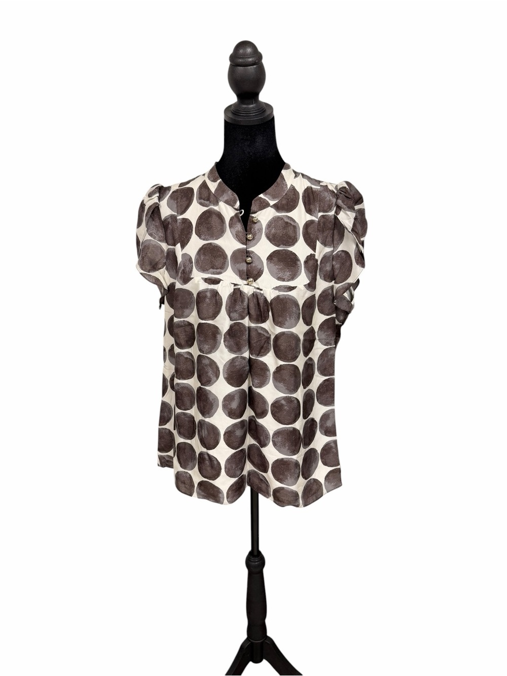 Banana Republic Polka Dot Short Sleeve Blouse - Cream & Brown